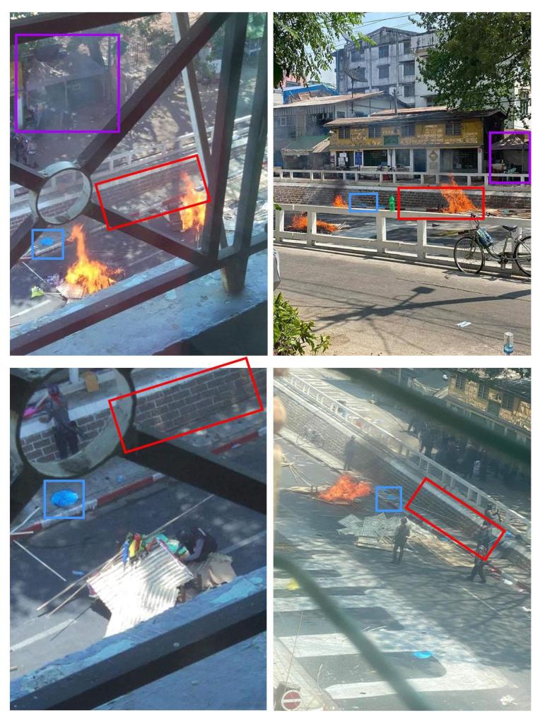 Comparison of images taken at Bargayar road and those claiming to depict arson