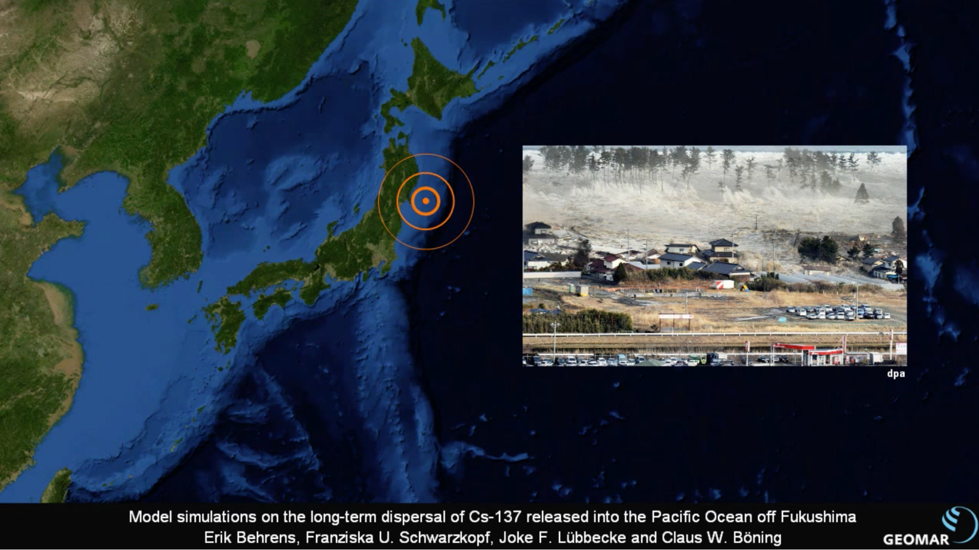 Screenshot of the original video, with one of the researchers explaining the dispersal patterns.