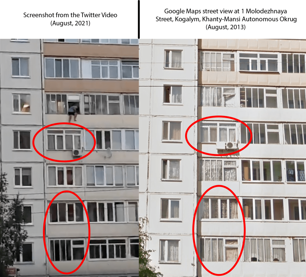 Comparison between building in video and one on Google Maps