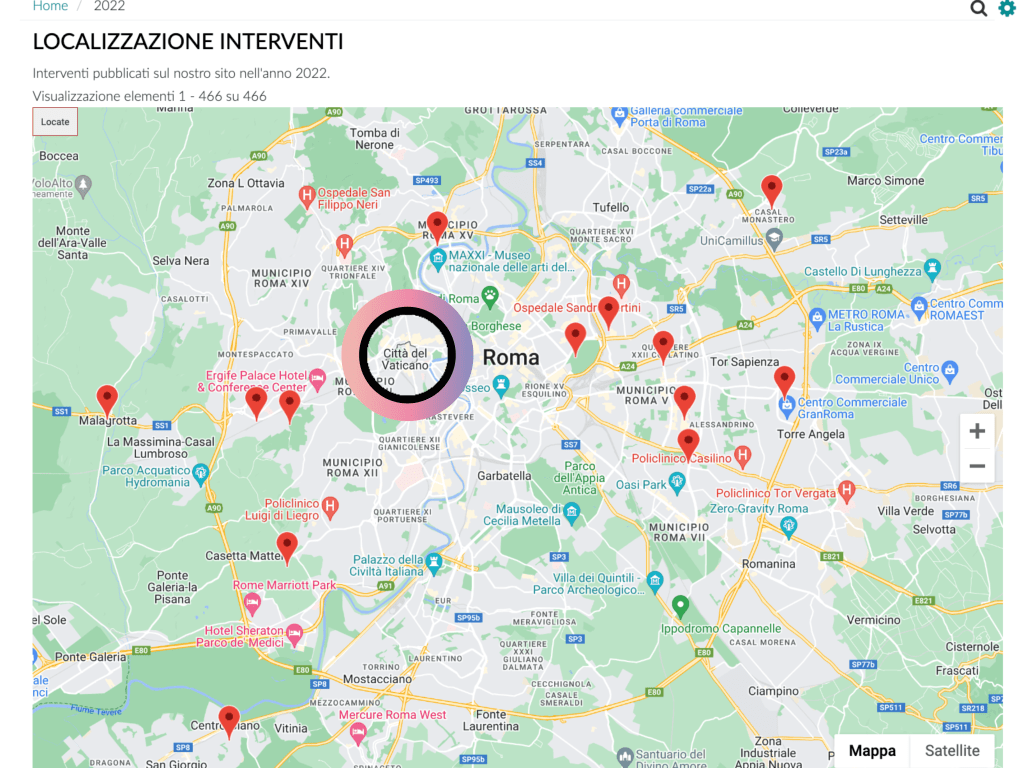 screenshot of map of fires in Italy in first half of 2022