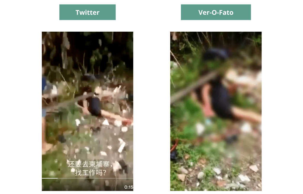 Comparison showing the Twitter video and the report from Ver-O-Fato are talking about the same incident
