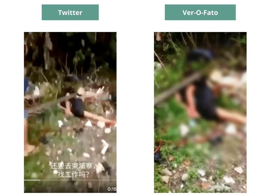 Comparison showing the Twitter video and the report from Ver-O-Fato are talking about the same incident