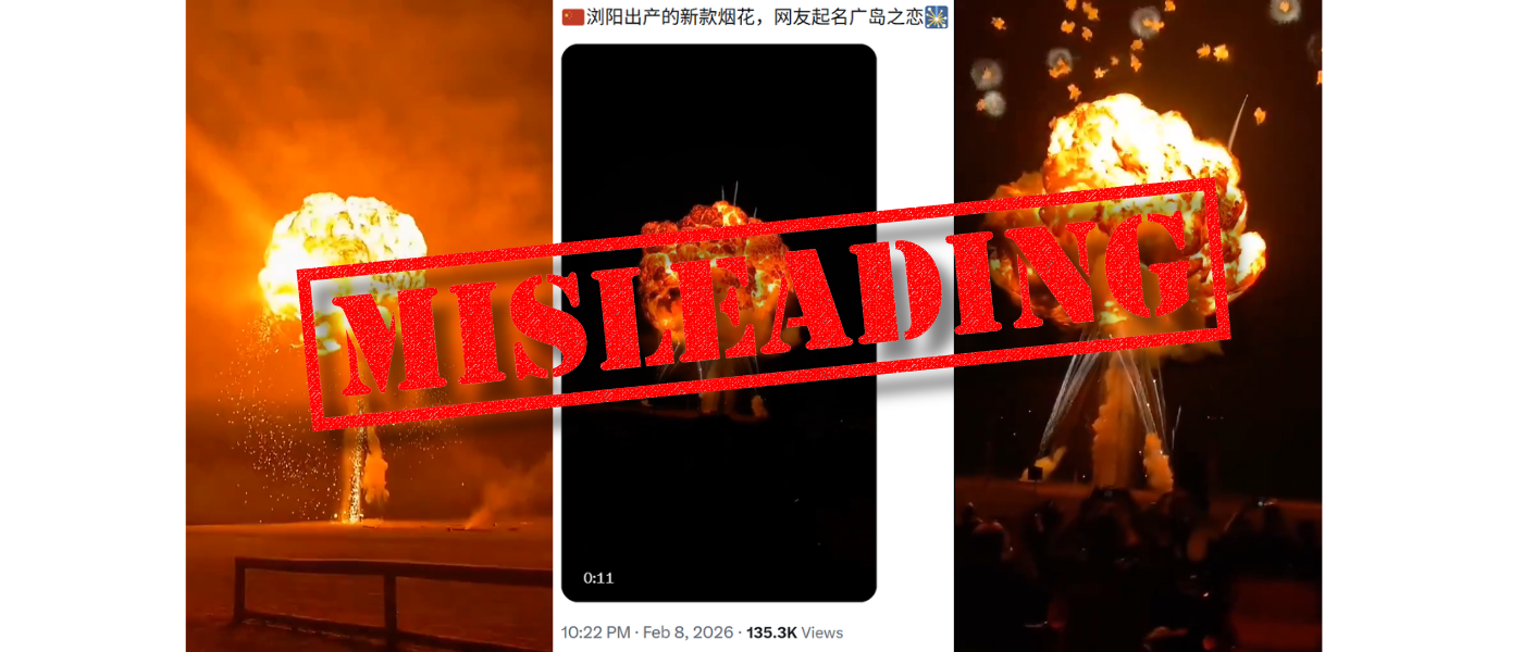 Viral clips claiming to show Chinese fireworks actually reuse footage of a staged fireball effect at a 2018 pyrotechnics convention in Iowa.
