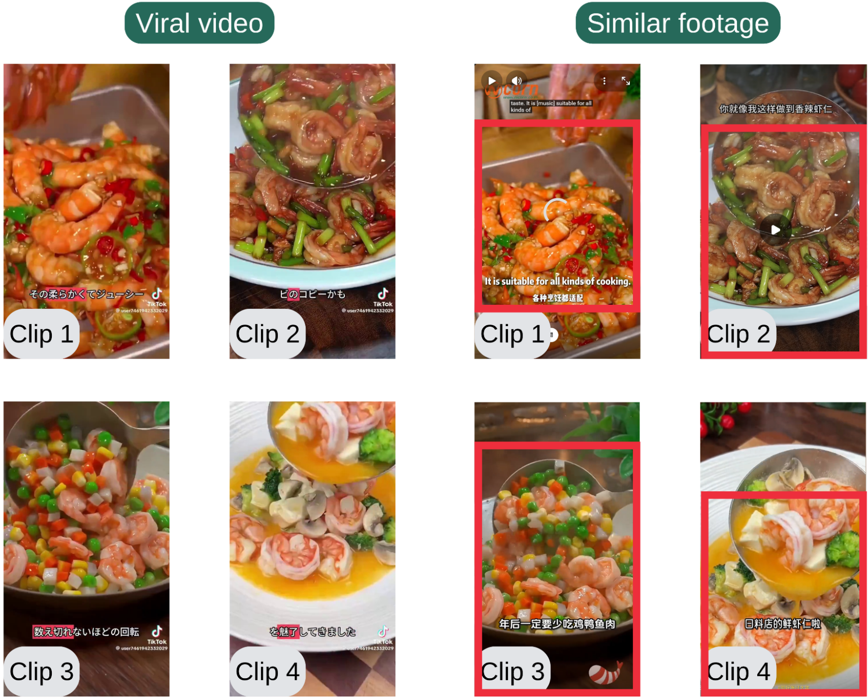 The misleading viral clip (left) appears to have cropped away the overlaid text found in the original videos (right) 