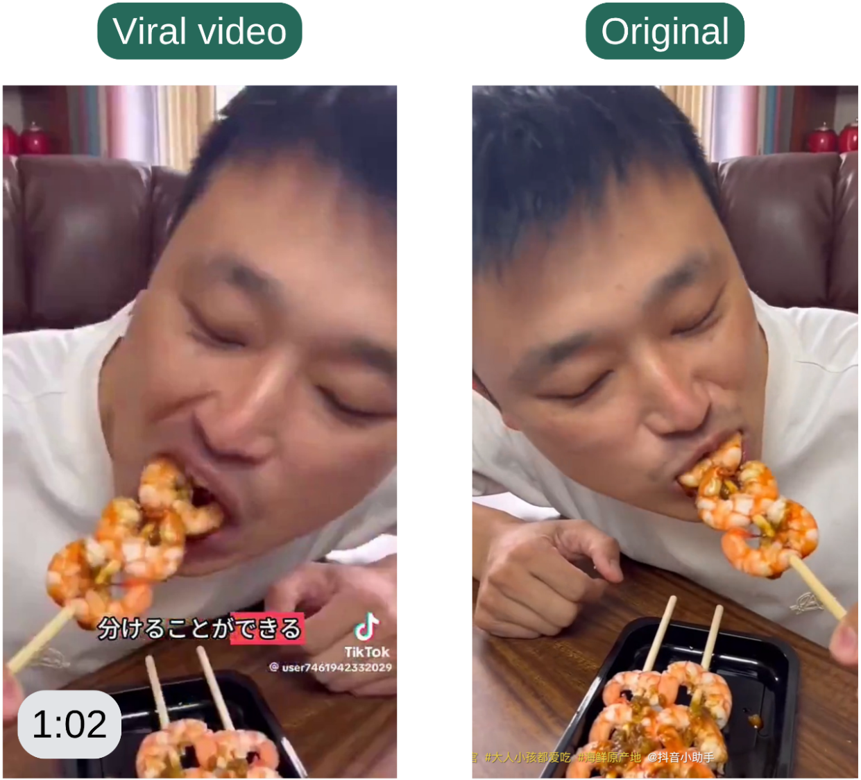 The viral video (left) is obtained by mirroring the original video (right)