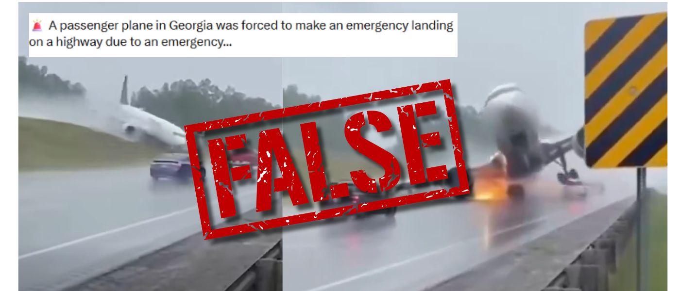 False: Video does not show a real plane crash in the US state of Georgia